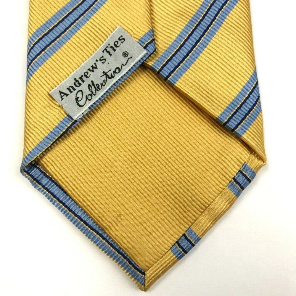ANDREW'S TIES Collection Men's 100% Silk Designer Striped Yellow Blue Necktie